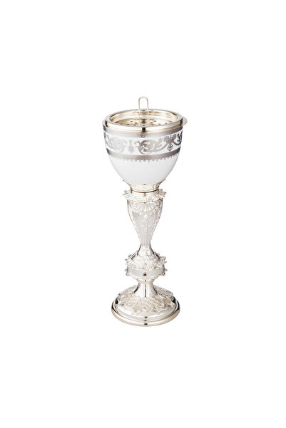 Dania مبخرة من الخزف الأبيض مع زخرفة فضية وقاعدة معدنية فضية