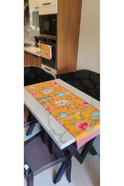 Lusso Gardenya Royal Flowers Desen Runner ve Havlu Seti