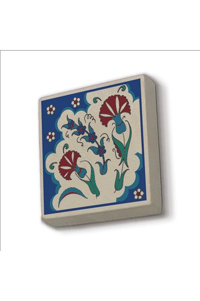 Sadrazam Ottoman Iznik Tile Pattern Printed Natural Stone Magnet (5 X 5 Kd-37)