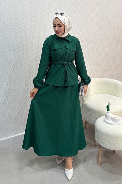 Tesettür Diyarı Women's 2-Piece Hijab Suit-Emerald Green
