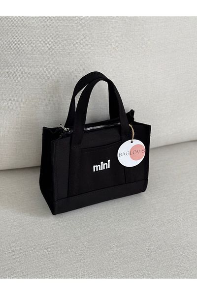 BAGLOVİS Black Color Small Shoulder Bag with Front Coin Compartment and Mini Embroidered Long Strap En20 Uzn16