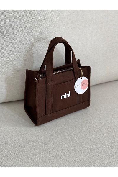 BAGLOVİS Long Strap Brown Color Small Shoulder Bag with Front Coin Compartment and Mini Embroidered En20 Uzn16