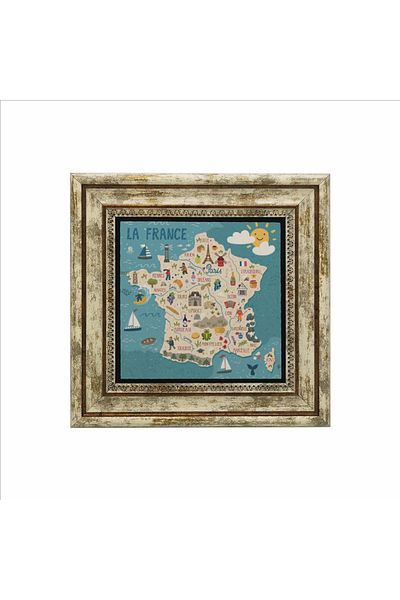 Sadrazam France Symbols Printed Natural Stone Painting (25 X 25 Krg-8)