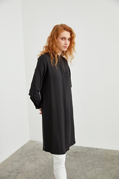Zühre Tunica detaliată cu nasturi ascunse, neagră T-0767