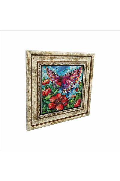 Sadrazam Butterfly Printed Natural Stone Painting (25 X 25 Krg-153)