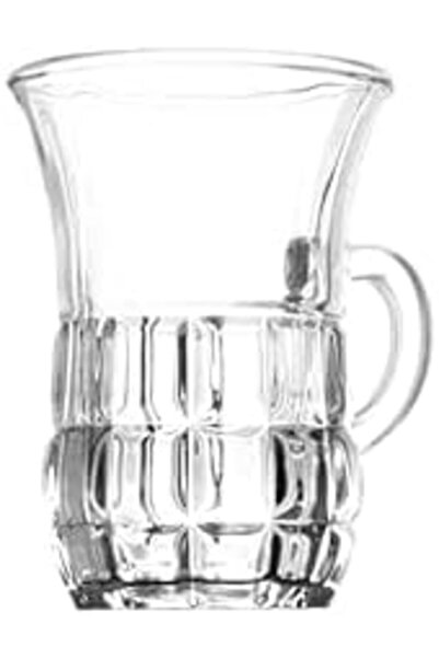 ALSAIF Engraved Tea Cup Set Of 6 By , Transparent Glass With Handles, Dishwasher Safe