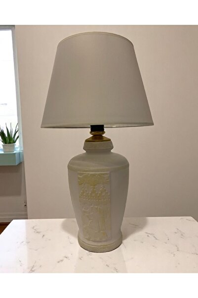 Genel Markalar Gold Renk Eskitme Sümer Dekoratif Abajur Beyaz