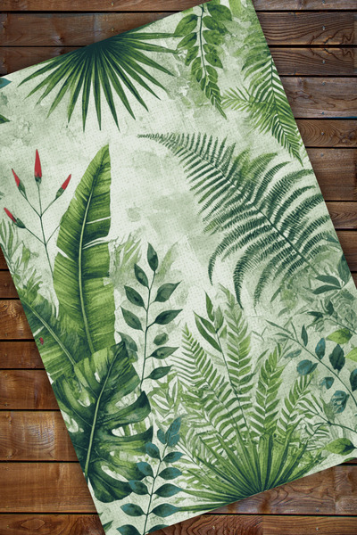 The Reef Design Jungle Yapraklı Halı Dijital Baskılı Dokuma Kaymaz Tabanlı Halı Yaprak Desenli Oturma Odası Halısı