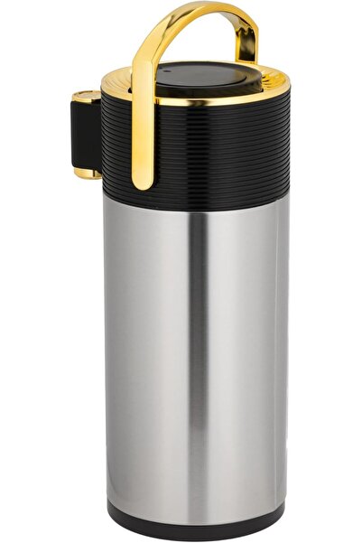 ALSAIF Coffee And Tea Vaccum Flask Steel In Black/gold / Leak-proof And Keeps Drinks Hot 1.9 Liter