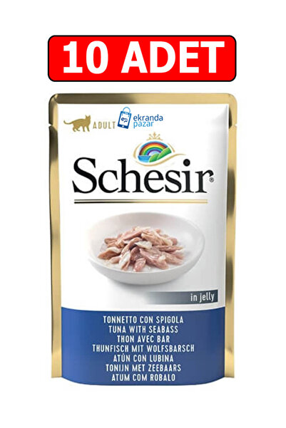 Schesir ton balıklı ve levrekli jelly pouch kedi yaş maması 85gr 10adet kedi ...