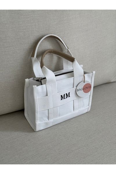 BAGLOVİS Long Strap Front mm Embroidered Lining Pocket White Color Women's Hand and Shoulder Bag En23 Uzn17