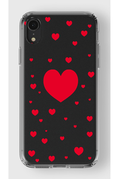 moonset Iphone XR Uyumlu Kalpler Tasarımlı Baskılı Şeffaf Telefon Kılıfı