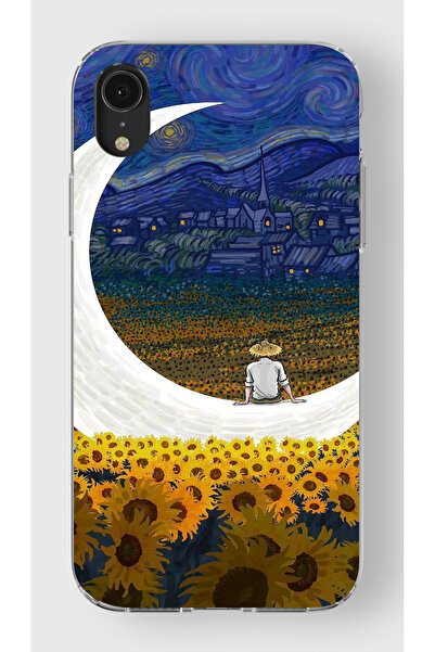 moonset Iphone XR Uyumlu Van Gogh Tasarımlı Baskılı Şeffaf Telefon Kılıfı