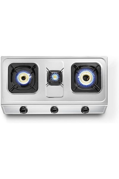 ALSAIF Electric Gas Stove Three Plates Stainless Steel, Automatic Ignition, , Silver