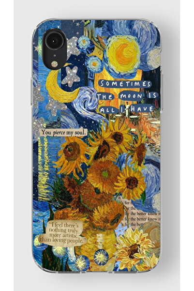 moonset Iphone XR Uyumlu Van Gogh Tasarımlı Baskılı Şeffaf Telefon Kılıfı