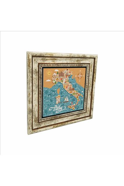 Sadrazam Italy Symbols Printed Natural Stone Painting (25 X 25 Krg-52)