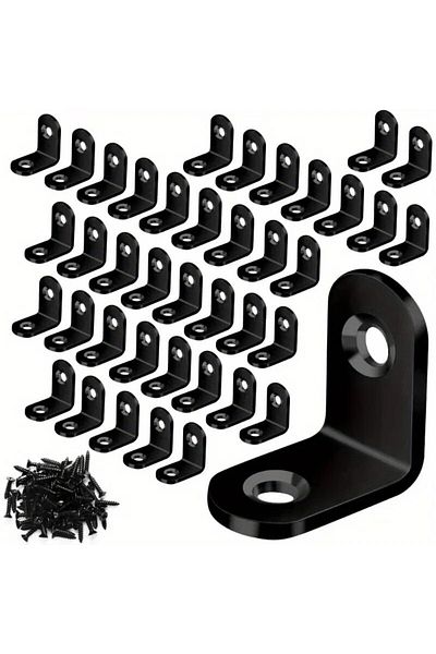 Choice Black 40pcs Stainless Steel L Brackets - Small Right Angle Corner Brace For Shelves, Wood Furniture,