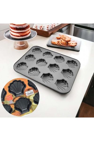 ALMUFARREJ Cake and Biscuit Tray with 12 Non-Stick Shell Shapes