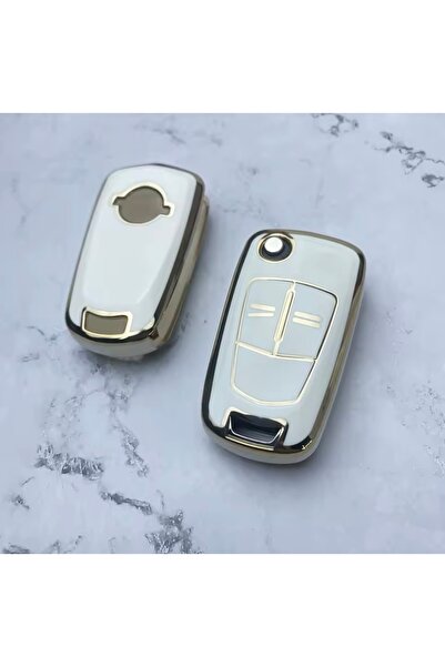 YıldızTuning Opel Astra H Corsa D Zafira B Vectra C Meriva Anahtar Kılıfı Beyaz-Gold
