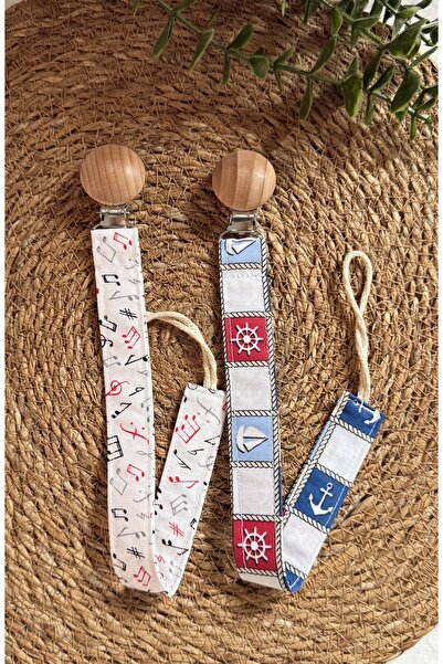 vikivin bebe مجموعة من شريطين لهاية/حامل لهاية، مشابك خشبية عضوية 100%