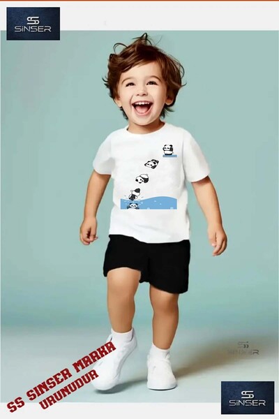 SS SİNSER Unisex Παιδικό Σετ με Μπλουζάκι με Ειδική Στάμπα "PANDAS SWIMMING" ...