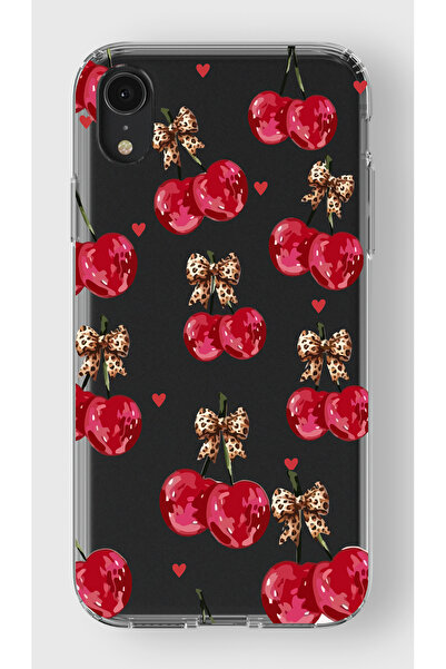 moonset Iphone XR Uyumlu Kiraz Tasarımlı Baskılı Şeffaf Telefon Kılıfı