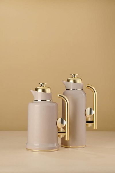 ALSAIF Coffee And Tea Vaccum Flask Set In Brown/gold / Leak-proof And Keeps Drinks Hot 1.0/1.0 Liter