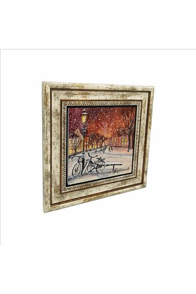 Sadrazam Natural Stone Painting with Dutch Bicycle Image Printed (25 X 25 Krg-40)