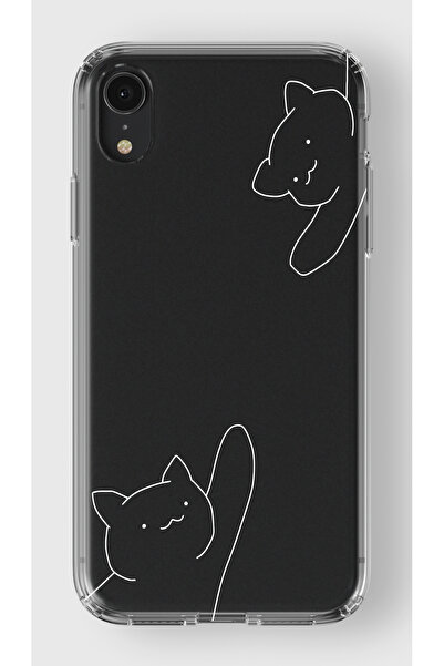 moonset Iphone XR Uyumlu Kediler Tasarımlı Baskılı Şeffaf Telefon Kılıfı