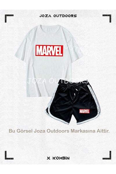 Joza Outdoors Men's Marvel Printed Oversize T-Shirt and Training Sports Shorts Combination Bottom Top Set