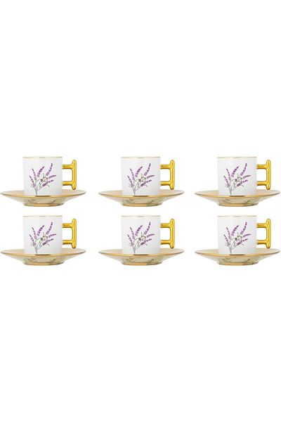 ALSAIF 6-pieces Small Coffee Cup Enjoying Your Hot Beverages Coffee, 90 Ml, White/gold