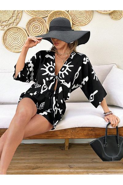 MAMAYAGA Women's 100% Cotton Shorts Jacket Patterned Summer Sports Stylish Comfortable Fit Kimono Shorts Bottom Top Set