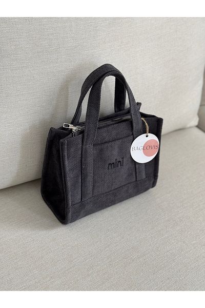BAGLOVİS Small Shoulder Bag with Long Strap with Ruined Front and Mini Embroidered Dark Gray Color En20 Uzn16