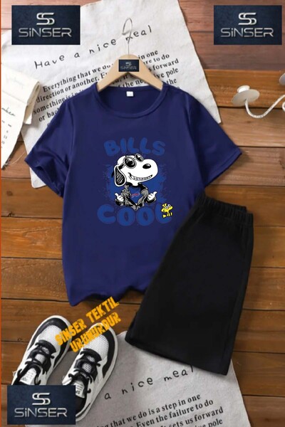 SS SİNSER Tricou cu gât rotund cu imprimeu special pentru copii „SNOPY BLUE B...