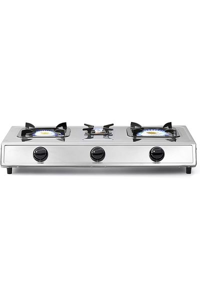 ALSAIF Electric Gas Stove Three Plates Stainless Steel, Automatic Ignition, , Silver