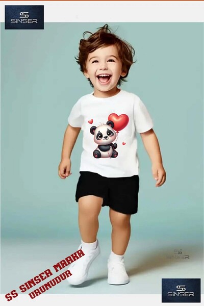 SS SİNSER Παιδικό μπλουζάκι με ειδική στάμπα "PANDA HEART BALLOON" με λαιμόκο...
