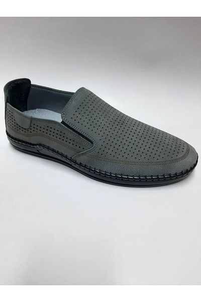 Pabuç Shoe Genuine Leather Gray Color Nubuck Lightweight Comfortable Flexible Daily Summer Men's Shoes