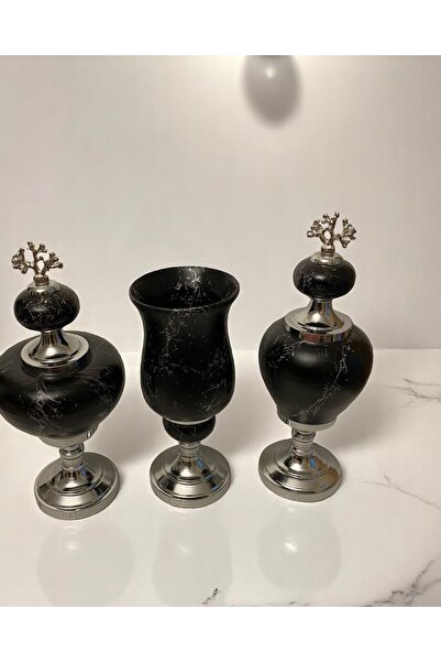 GİTTİGİTTİ 3'lü Siyah Prestij Rengi Salon Seti Gümüş