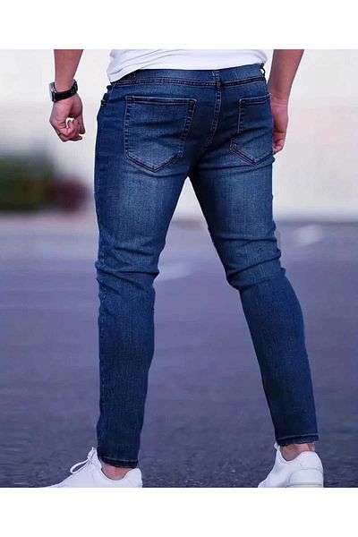 KDY Мъжки тъмносини дънки Slim мъжки дънки Дънки