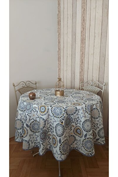 gonk Round, Mandala Patterned, Duck (Liquid Pusher, Stain Proof) Fabric, Tablecloth