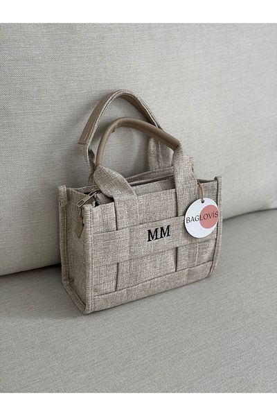 BAGLOVİS Long Strap Front mm Embroidered Lining Pocket Beige Color Women's Hand and Shoulder Bag En23 Uzn17