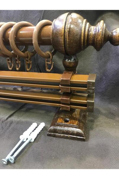 özdeğer home 100cm çift raylı rustik halkalı perde tutucu 3lü perde askısı ah...