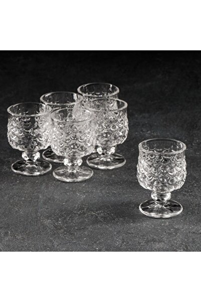 Store Balık Sırtı Desenli Kahve Yanı Su Bardağı 6'lı Set (5x7 cm)