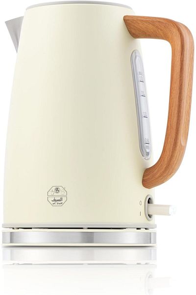 ALSAIF Electric Kettle With Wood Handle , Automatic Shut-off Function, 1.7l, 2200w, Beige