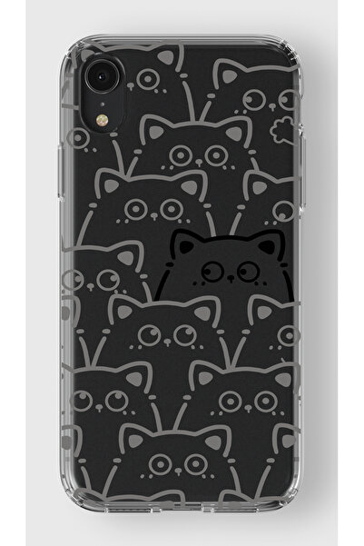 moonset Iphone XR Uyumlu Sevimli Kediler Tasarımlı Baskılı Şeffaf Telefon Kılıfı