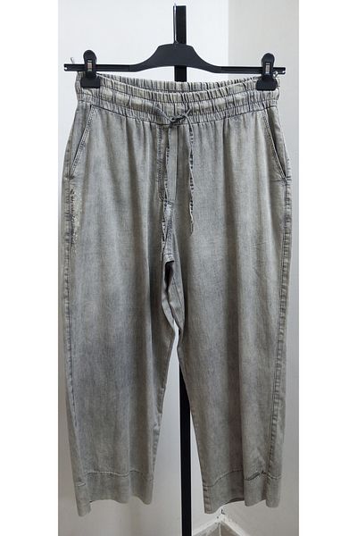 AKŞEN GİYİM Plus Size High Waist Summer Washed Thin Denim Fabric Ankle Length Gray Color Palazzo Jeans Pants