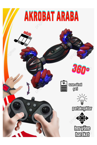 Boratila Toys Akrobat 360 dönen Işıklı Müzikli Uzaktan Kumandalı Full Fonksiy...