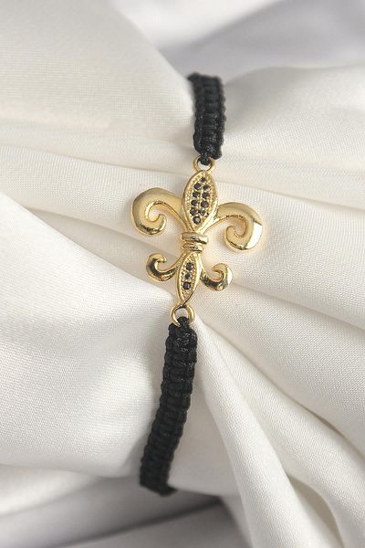 Celira Brass Gold Color Zircon Stone Embroidered Lily Figure Lift Macrame Model Women's Bracelet