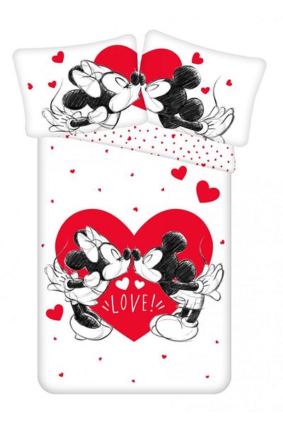 MICKEY & MINNIE Set lenjerie de pat, Husa pilota, 140x200 cm, husa perna, 70x90 cm, Multicolor, Minnie&Mickey