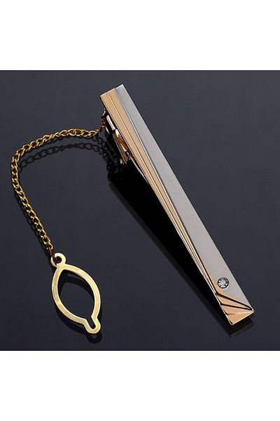 Choice A2 New Metal Gold Color Tie Clip With Chain For Men Wedding Necktie Tie Clasp Clip Gentleman Ties Ba